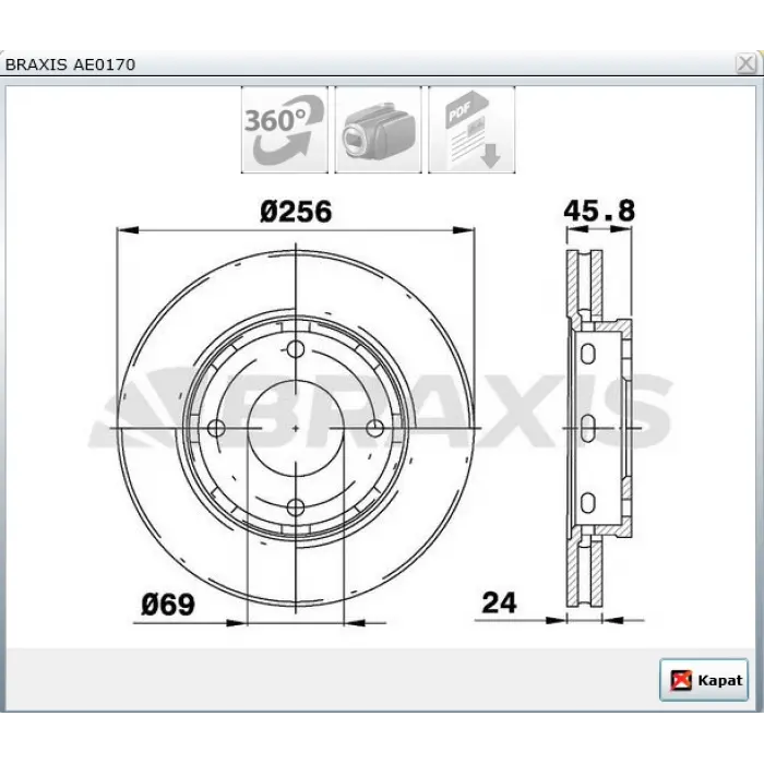 FREN DİSKİ ÖN MITSUBISHI COLT VI (02-12) FORFOUR (04-06) HAVALI 256MM
