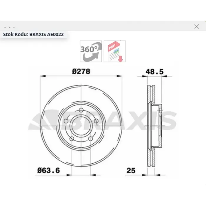 FREN DİSKİ ÖN HAVALI FOCUS II 04>/ FOCUS III 10>/C-MAX 07>/VOLVO C30-V70 06>/S40-V50 04> 278MM