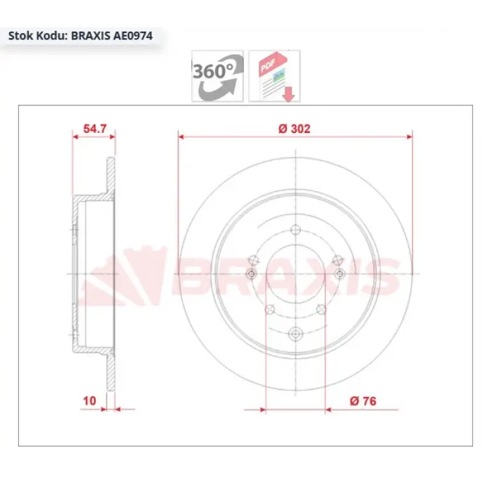FREN DİSKİ ARKA HYUNDAİ TUCSON (2015>) KİA SPORTAGE (2015>) DÜZ 302MM ELEKTRONİK PARK FRENSİZ ARAÇLAR