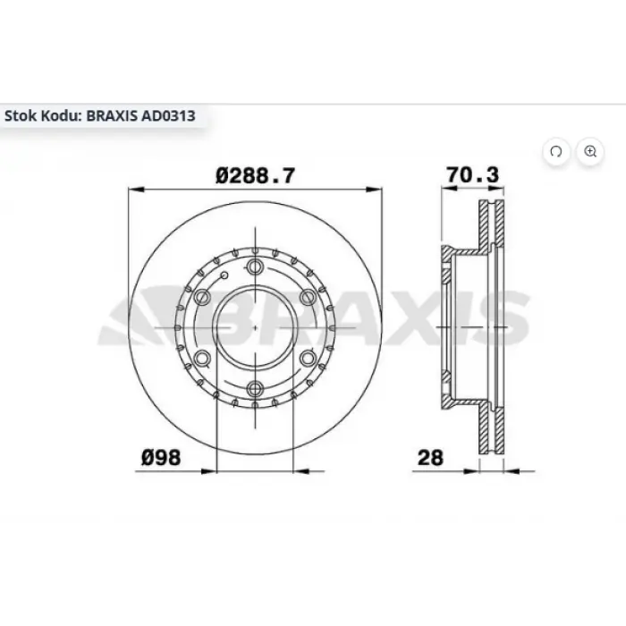 FREN DİSKİ ÖN HAVALI MAZDA B2500 2.5D BT50 4X4 (05-11) FORD RANGER (2005>) 289MM 6 BİJON