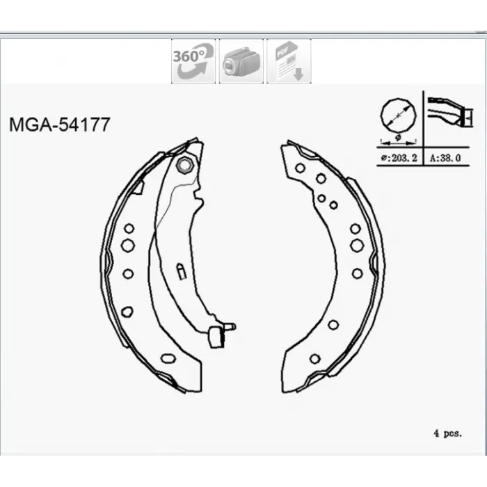 ARKA PABUÇLU BALATA MITSUBISHI COLT VI (02-12) FORFOUR (04-06)  203X38 MM