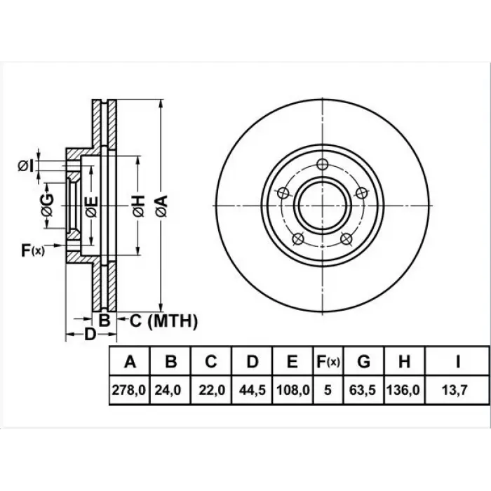 FREN DİSKİ ÖN TOURNEO CONNECT (02-13) TRANSİT CONNECT (02-13) HAVALI 278MM