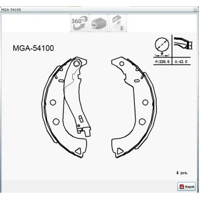 ARKA PABUÇLU BALATA ALBEA (96-09) PALIO (96>) STRADA (98-08) 228.6X42 MM