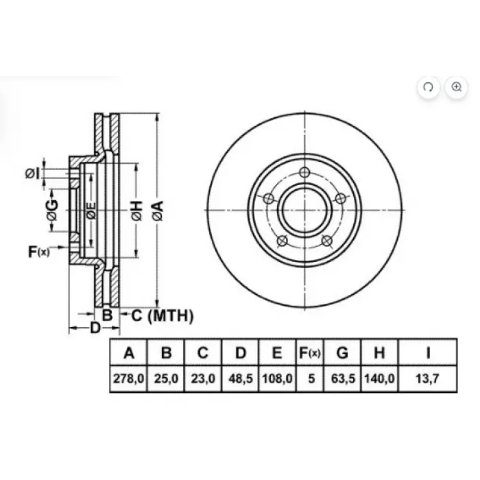 FREN DİSKİ ÖN HAVALI FOCUS II 04>/ FOCUS III 10>/C-MAX 07>/VOLVO C30-V70 06>/S40-V50 04> 278MM