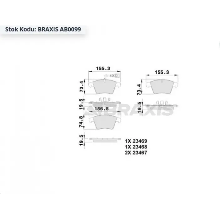 FREN BALATA ÖN FİŞLİ VOLKSWAGEN TRANSPORTER T5 1.9 TDI 2003-2011 / TRANSPORTER T5 2.5 TDI 2003-2011 / TRANSPORTER T6 2.0 TDI 2009- / TRANSPORTER T6 2.0 TDI BITDI 2009>
