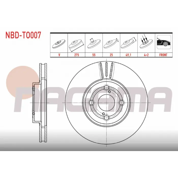 FREN DİSKİ ÖN TOYOTA COROLLA 1.4 D4D (2003-2007) HAVALI 275MM
