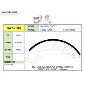 PABUÇLU BALATA ARKA HYUNDAİ GETZ ABSSİZ (2002-2010) 180X32MM