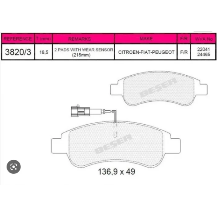 FREN BALATASI ARKA ÇİFTFİŞLİ DUCATO III-BOXER III-JUMPER III 012>