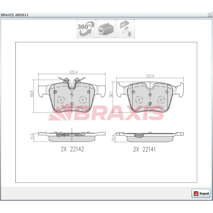 FREN BALATA ARKA 18 JANT LAND ROVER DISCOVERY SPORT (LC) 2.0 TD4 14-/ DISCOVERY SPORT 2.0 Si4 14-/ VOLVO S90 II 2.0 D5 16-/ XC90 II 2.0 D5 15-/ JAGUAR XF (JB) 2.0 D 16-/ XE (X760) 2.0 15-