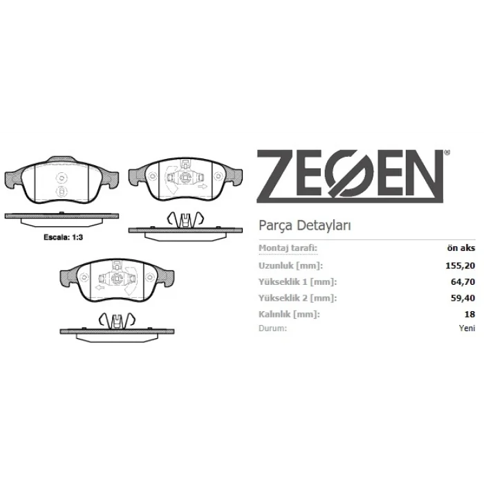 FREN BALATASI ÖN  RENAULT CAPTUR I-II 13>/CLIO V 19>/ FLUENCE 10>/ MEGANE III 08>/ SCENIC 09>/ ZOE 019>/ DACIA DOKKER 12>/ DUSTER 13>/ LODGY 12>/ NISSAN JUKE 19>