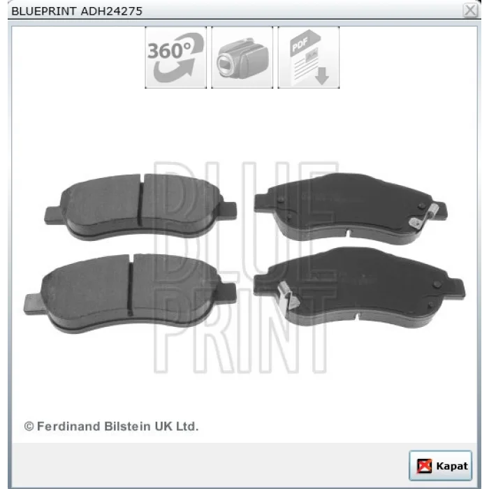 FREN BALATASI  ÖN HONDA CR-V III 2.0 I-VTEC / CR-V III 2.2i CTDI (06-12)/ CR-V IV 1.6i DTEC / CR-V IV 2.0  / CR-V IV 2.2i (12-14)
