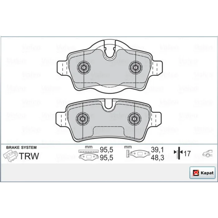 FREN BALATASI ARKA MINI COOPER R50-R53 (2001-2006) R56 (2006-2013) R57 (2007-2015) R58 (2011>) MINI CLUBMAN R55 (07-15) R55-R59 (2012>)
