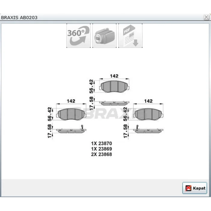 FREN BALATASI ÖN ACCORD VII (03-07) ACCORD IX (12>) CIVIC IX (12>) CIVIC X FC KASA (15>) CR-V II (01-06) CR-Z (10>)