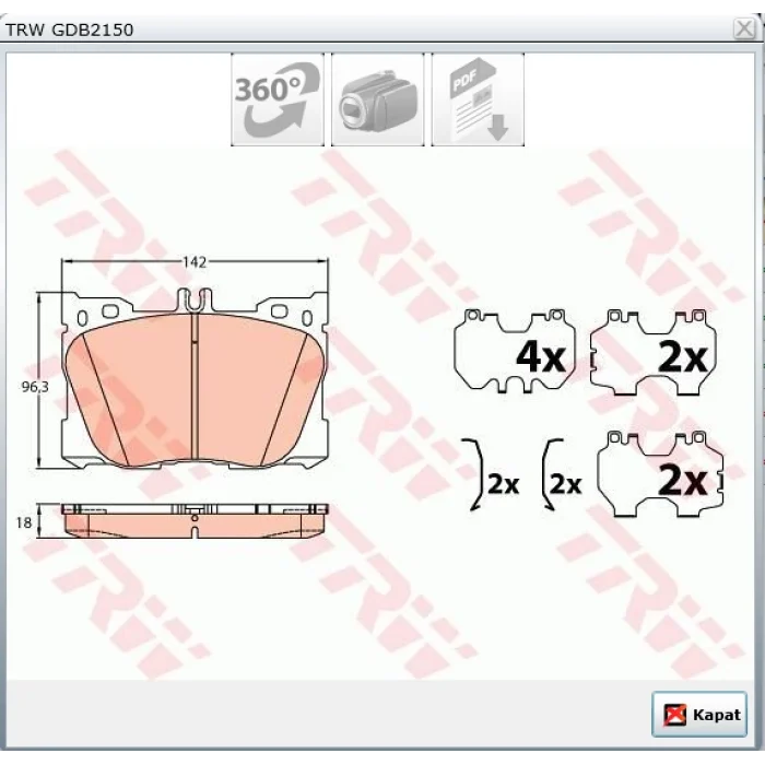 FREN BALATASI ÖN  MERCEDES GLC250 (X253)  015> EQC N293 2019> C253 2019> W213-C238-W205-C257  2018>