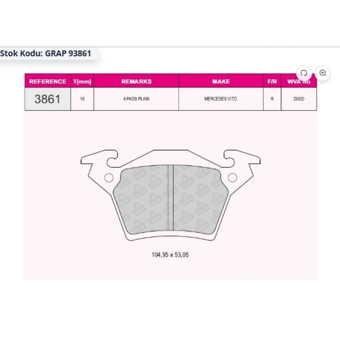 FREN BALATASI ARKA MERCEDES VİTO W638 (96-03) V-CLASS W638/2 (93-03)