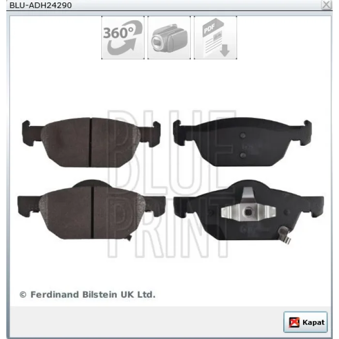 FREN BALATASI ÖN HONDA CIVIC 1.8 VTEC 012> 1.6 I DTEC 014> 1.5-1.6 VTEC FC/FK  KASA 017>