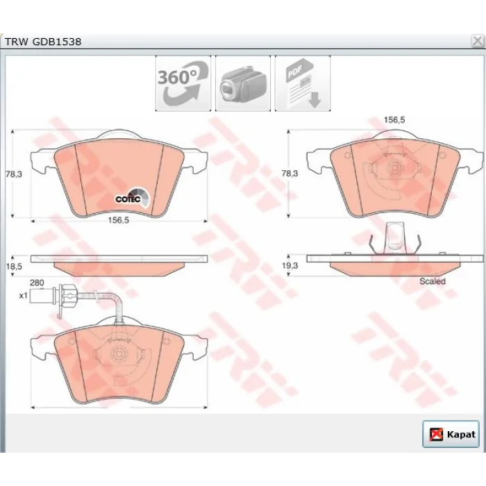 FREN BALATASI ÖN FİŞLİ GALAXY (95-06) SHARAN (95-10) ALHAMBRA (96-10)  STOP by FEDERAL MOGUL