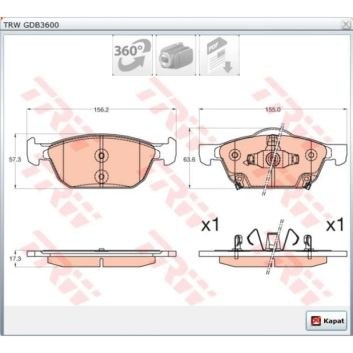 FREN BALATASI ÖN HONDA CIVIC 1.8 VTEC 012> 1.6 I DTEC 014> 1.5-1.6 VTEC FC/FK  KASA 017>