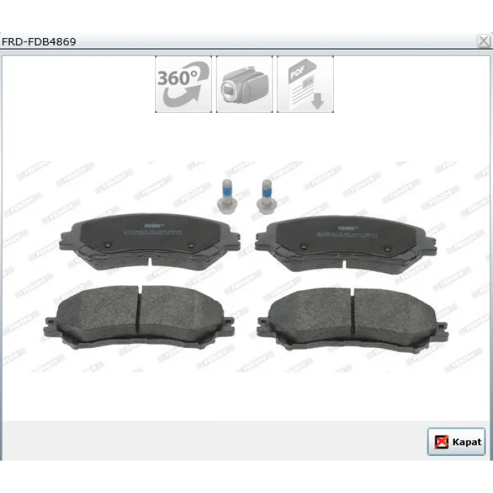 FREN BALATASI ÖN  RENAULT MEGANE IV 15>SCENIC IV 014>TALISMAN R9M 016>ESPACE V 16>
