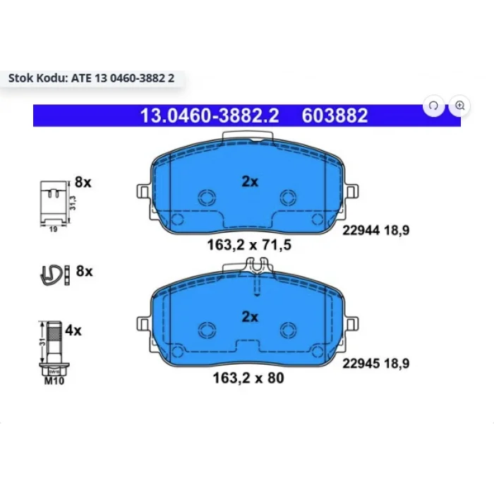 FREN BALATASI ÖN  MERCEDES A SERİ W177 2018> B SERİ W247 2018> CLA SERİ C118 2019> V167 2019> G SERİ W463 2018>