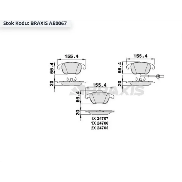 FREN BALATASI ÖN FİŞLİ AUDI A4 (8K2,B8) 1.8 TFSI-2.0TFSİ-2.0TDİ (07-15)/AUDI A5 2.0TFSİ (07-15) /AUDI Q5 2.0TFSİ-TDİ (08-15)