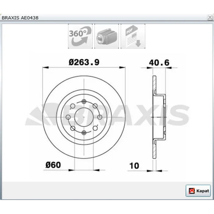 FREN DİSKİ ARKA GRANDE PUNTO (05>) PUNTO (99-12) PUNTO (2012>) EVO (08-12) ADAM (2012>) CORSA E (14-19) DÜZ 264MM