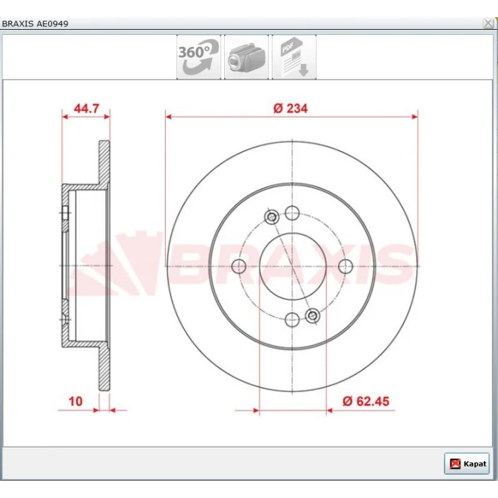 FREN DİSKİ ARKA HYUNDAİ İ10 (2007-2013) İ10 (2019>) DÜZ 234MM