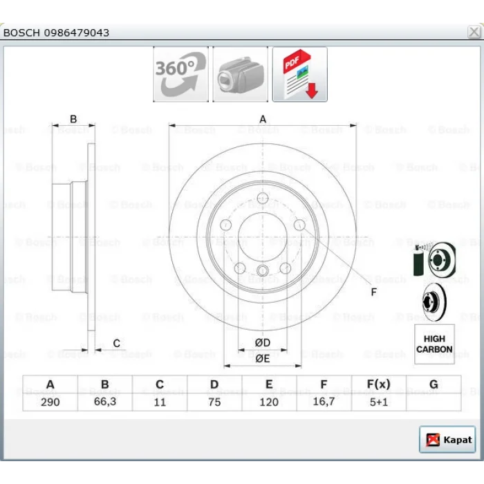 FREN DİSKİ ARKA BMW 1 SERİ F20 (10>) F21 (11>) 2 SERİ F23 (14>) F22-F87 (13>) DÜZ 290MM