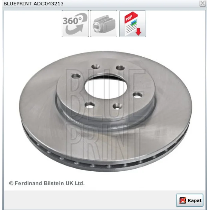 FREN DİSKİ ÖN HYUNDAİ İ20 1.2-1.4-1.4 CRDİ (2014>) KİA RİO -STONIC  1.0-1.25-1.4 CVVT (2017>) HAVALI 256MM