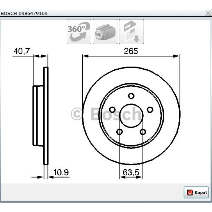 FREN DİSKİ ARKA FOCUS II (04-12) C MAX (07-10) MAZDA 3 (03>) DÜZ 265MM