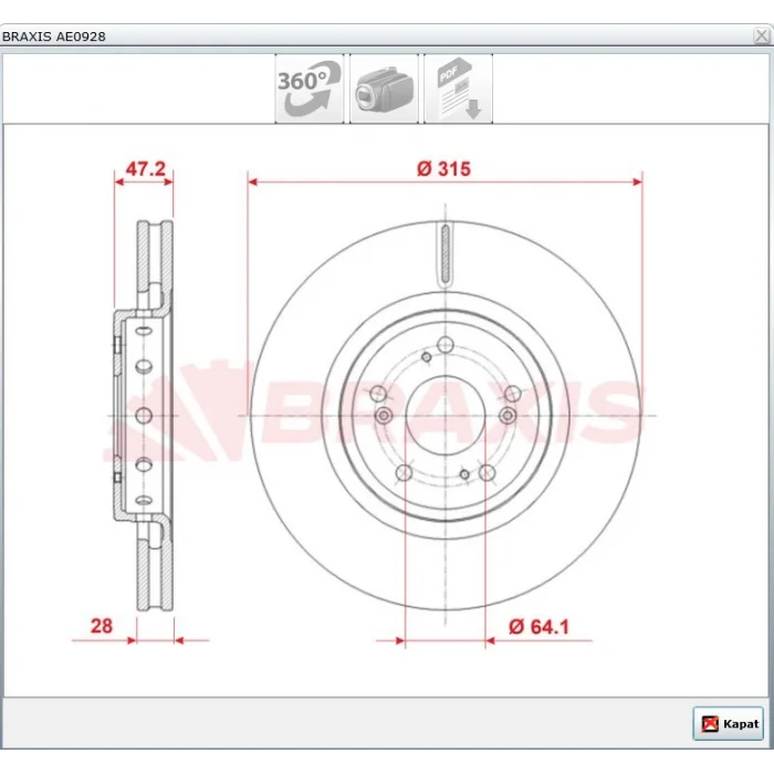 FREN DİSKİ ÖN HONDA CR-V 1.6-2.2 D-TEC  2012> HAVALI 315MM