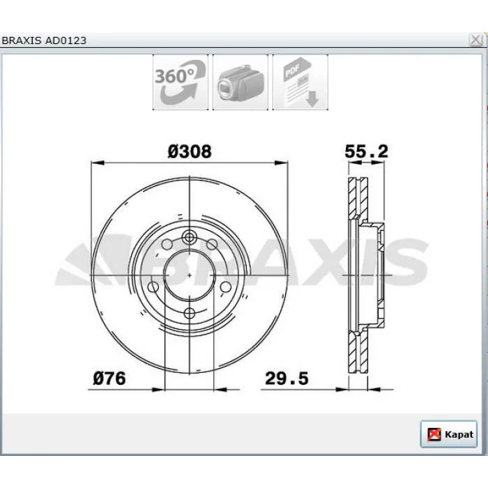 FREN DİSKİ ÖN VW TOUAREG (02-10) TRANSPORTER T5 (03-15) TRANSPORTER T6 (015>) TRANSPORTER T7 (019>) HAVALI 308MM