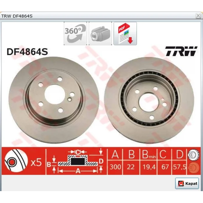 FREN DİSKİ ARKA MERCEDES C SERİ C204 (2011>) S204 (07-14) W204 (07-14) E SERİ A207 (2010>) C207 (2009>)