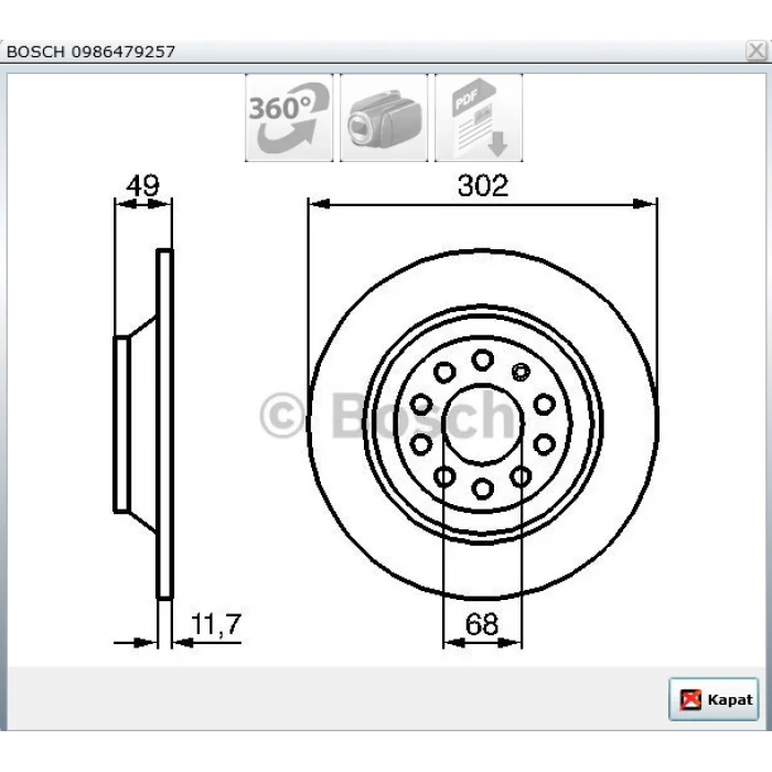 FREN DİSKİ ARKA KAPLAMALI AUDI A6 (01-11) DÜZ 302MM