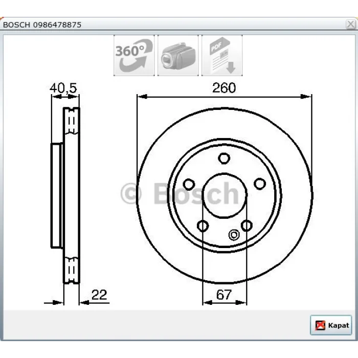 FREN DİSKİ ÖN MERCEDES A SERİSİ W168 (1997-2004) HAVALI 260MM