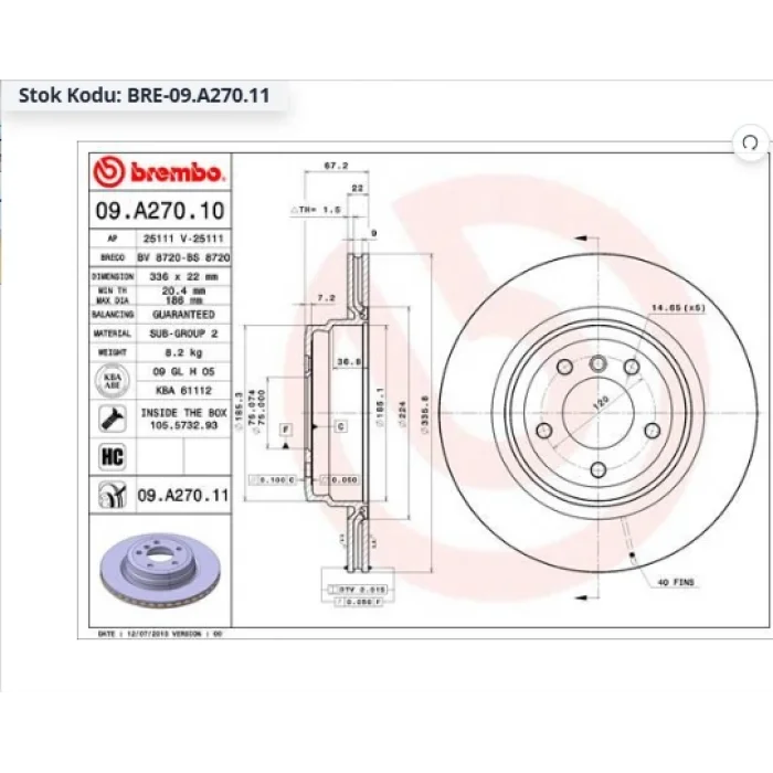 FREN DİSKİ ARKA BMW 3 SERİ E90 (05-11) E91 (04-12) E92 (06-13) E93 (06-13) X1 E84 (09-15) HAVALI 336MM