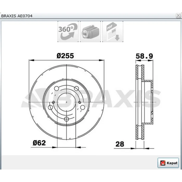 FREN DİSKİ ÖN TOYOTA HI-LUX III (2004-2015) HAVALI 255MM