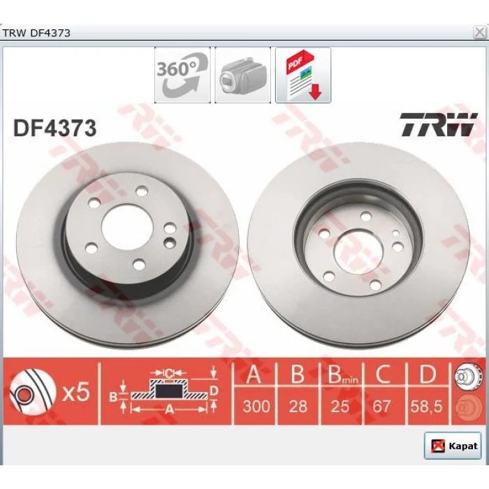 FREN DİSKİ ÖN MERCEDES W639 VİTO-VİANO (03-14) VİTO W447 (014>) HAVALI  300MM