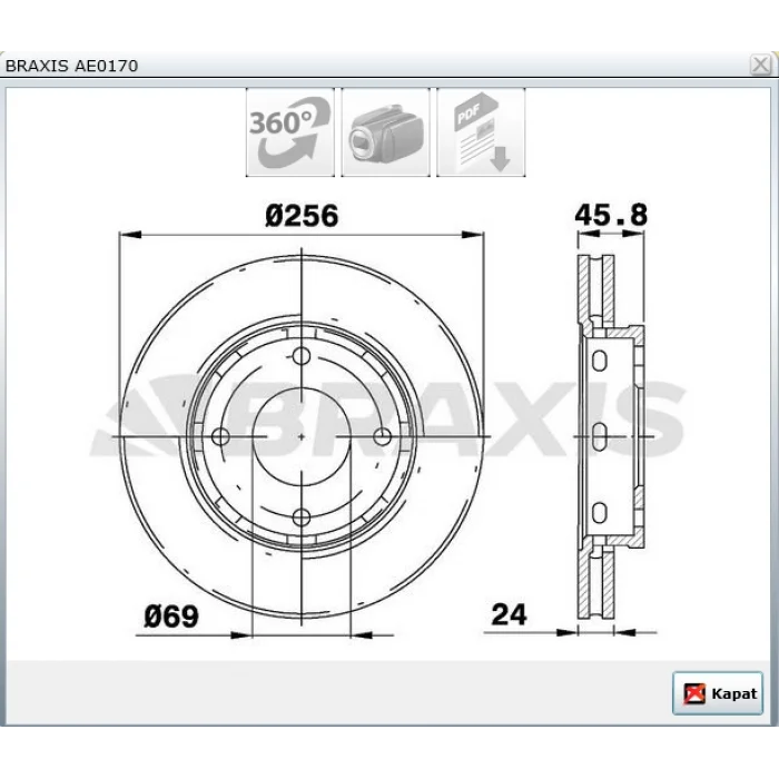 FREN DİSKİ ÖN MITSUBISHI COLT VI (02-12) FORFOUR (04-06) HAVALI 256MM