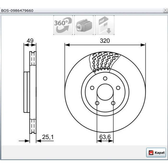 FREN DİSKİ ÖN FOCUS III (2012>) KUGA II (2013>) TRANSİT CONNECT (2013>) VOLVO C70 II (06-13) S40 II (04-12) V40 (12>) V50 (04-12) HAVALI 320MM