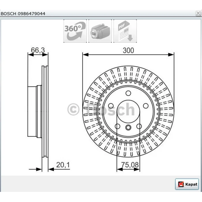 FREN DİSKİ ARKA BMW 1SERİ E81 (06-12) E82 (07-13) E87 (03-13) F20 / F21 (2010>) 2 SERİ F22 /F23 /F87 (2013>) 3 SERİ E90 / E91 (04-12) E92 (06-13) KARBONLU  HAVALI 300MM