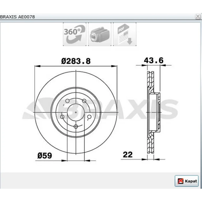 FREN DİSKİ ÖN DOBLO III  (10>) EGEA (15>) 500L (12>) SPIDER (94-05) COMBO (12-17) ALFA 156 (97-06) ALFA 147 (00-10) HAVALI 284MM