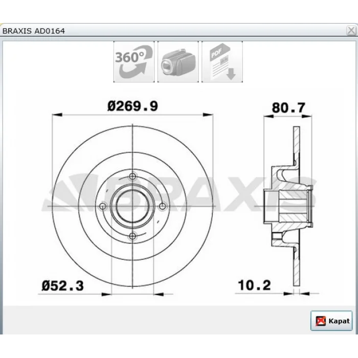 FREN DİSKİ ARKA RULMANLI GRAND SCENIC II (04-09) MEGANE II (04-09) SCENIC II (03-09) DÜZ 270MM