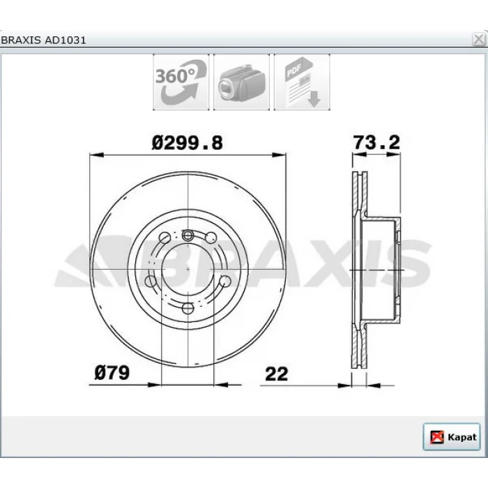 FREN DİSKİ ÖN BMW F20-F21 (2010>)  F30-F31-F35-F80 (2011>)  F34 (2013>)  F32-F33-F36-F82-F83 (2013>)  HAVALI 300MM