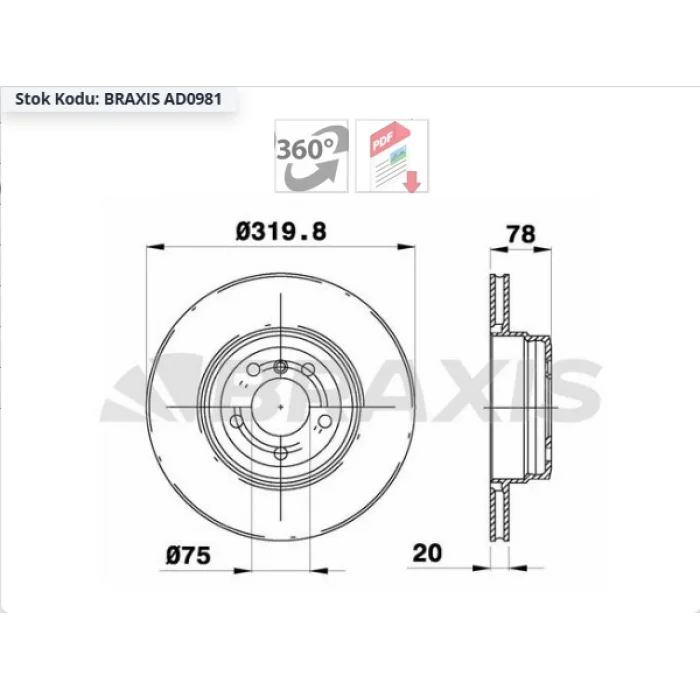 FREN DİSKİ ARKA BMW X5 E70 (07-13) X5 (F15 F85 ) 2013> X6  E71-E72 (08-14) X6 (F16 F86 ) 2014> HAVALI 320MM