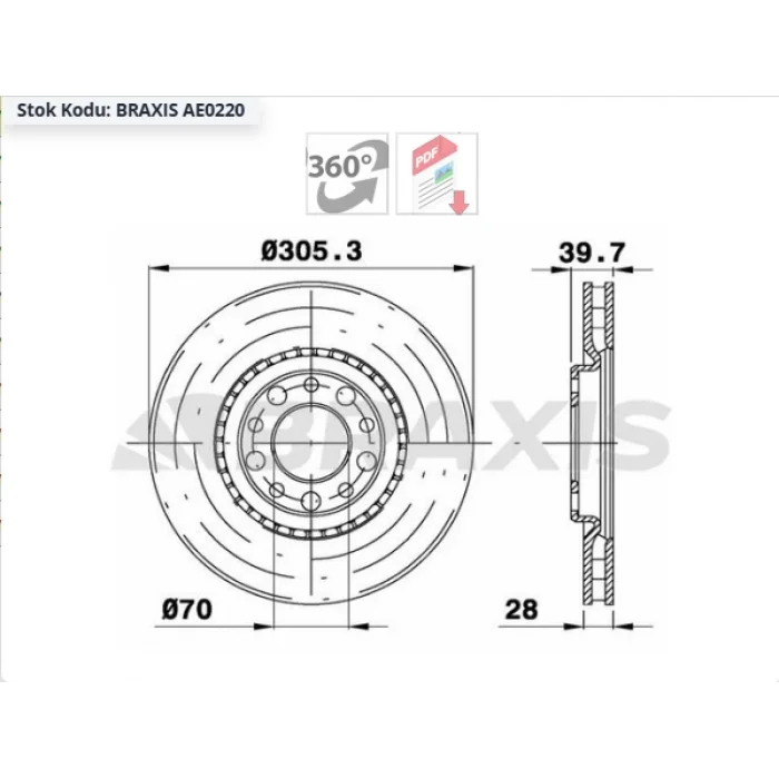 FREN DİSKİ ÖN ALFA ROMEO GIULIETTA (2010>) SPIDER (06-10) COMPASS (2016>) RENEGADE-FIAT 500X (2014>) ALFA 159 (05-11) HAVALI 305.5 MM