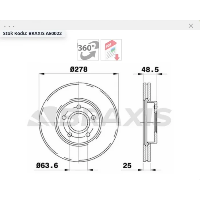 FREN DİSKİ ÖN HAVALI FOCUS II 04>/ FOCUS III 10>/C-MAX 07>/VOLVO C30-V70 06>/S40-V50 04> 278MM