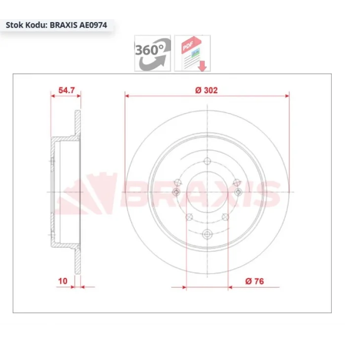 FREN DİSKİ ARKA HYUNDAİ TUCSON (2015>) KİA SPORTAGE (2015>) DÜZ 302MM ELEKTRONİK PARK FRENSİZ ARAÇLAR