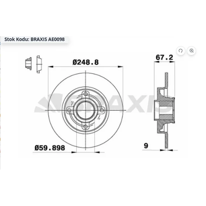 FREN DİSKİ ARKA P307 (00-07) C4  I (04-11) CACTUS (14>) DS3 (09-13)  PORYALI RULMANLI ABS OKUYUCULU DÜZ 249MM