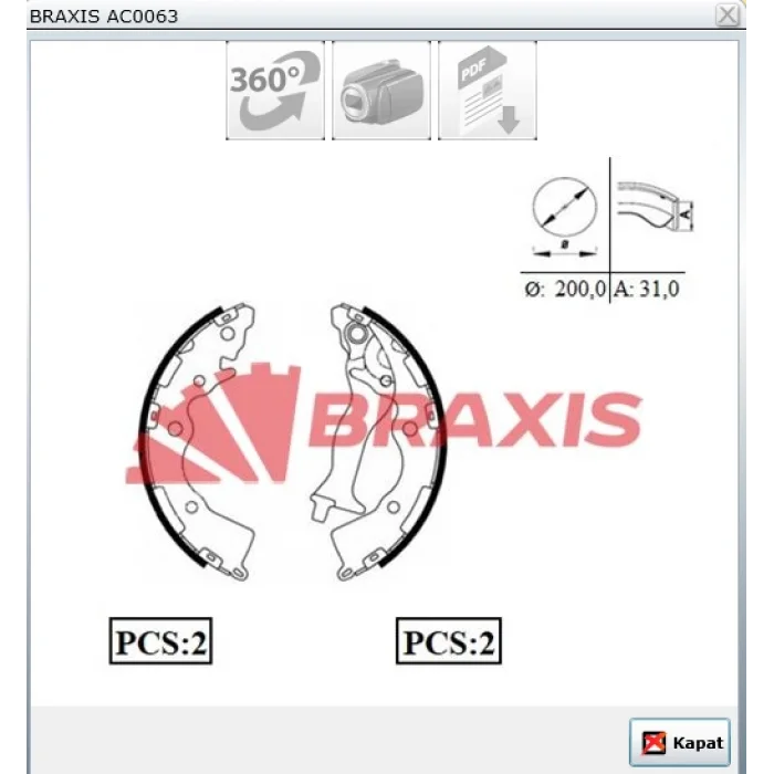 PABUÇLU BALATA ARKA HYUNDAİ ACCENT III ERA (05-10) KİA RİO II (05-11) 203.2X31.5MM